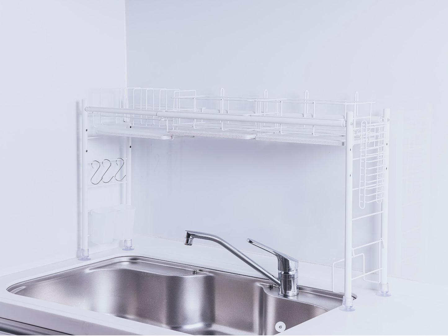 シンク上水切りラック スリムタイプ ホワイト(白)スチール仕様 【吸水モイストレー】