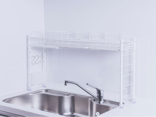 シンク上水切りラック スリムタイプ ホワイト(白)スチール仕様 【吸水モイストレー】